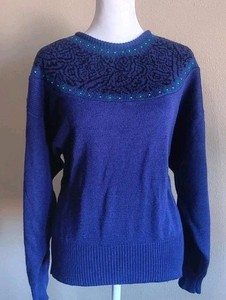 80s 90s Purple & Black Fall Sweater, Vintage Knitwear, Medium, Winter Knit