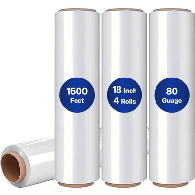 Plastic Wrap Stretch Film - Industrial Strength up to 800% Stretch 20 Microns...