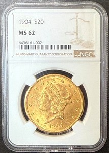 1904 $20 Gold Liberty Head Double Eagle NGC MS62 