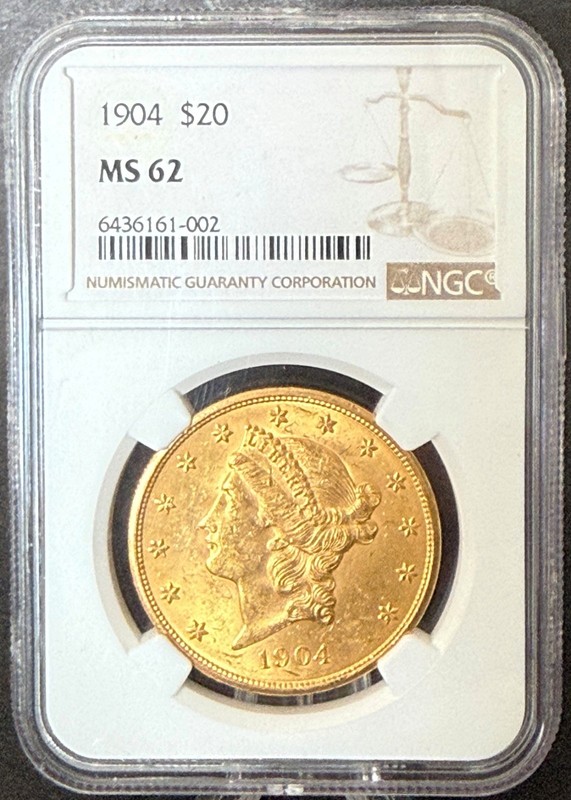 1904 $20 Gold Liberty Head Double Eagle NGC MS62 