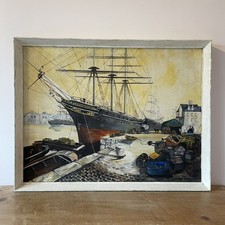 Vintage Cutty Sark Maritime Nautical Harbour LARGE Oil Painting