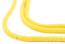 Yellow Vinyl Phono Record Beads 4mm Ghana African Disk 31 Inch Strand Handmade