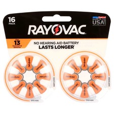 Rayovac Hearing Aid Batteries Size 13 (Orange) Zinc-Air 1.45V 16 Pack