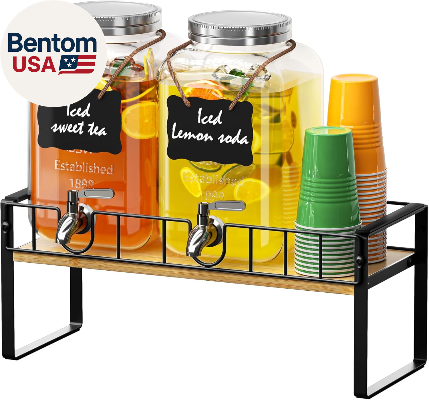 2-Pack 1 Gallon Drink Dispenser,Glass Beverage Dispenser with Spigot,Lemonade Di