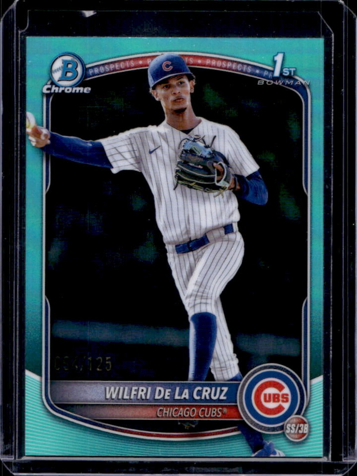 2025 Bowman Chrome Wilfri De La Cruz Aqua Refractor 1st Prospect #94/125 Cubs