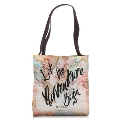 Let The Adventure Begin Vintage Map Design Tote Bag 16 inches