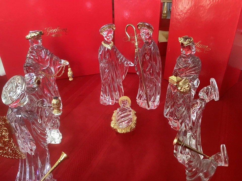 10 Pc.  Full Lead Crystal Nativity Scene With Gold Trim by Gorham - W/ Boxes - Image 2 of 4