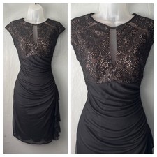 Betsy & Adam Dress Size 8 Black Whimsigoth Sequin Ruched Ruffle Fairy Cocktail