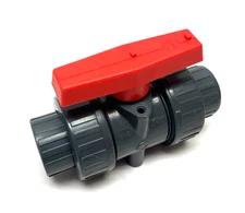 Double Union PVC Ball Valve, PN10, Gray, Threaded to Slip Sockets