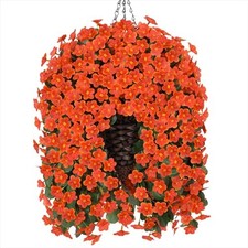 Artificial Fake Hanging Flowers Plants Baskets for Winter Orange Daisy