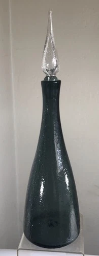 VINTAGE BLENKO GLASS DECANTER 920m CHARCOAL CRACKLE WINSLOW ANDERSON 17"