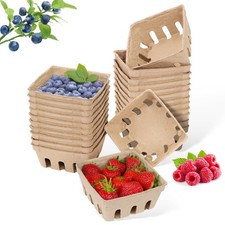 50 Pack Mini Natural Pulp Fiber Berry Basket for Vegetables Strawberry Bluebe...