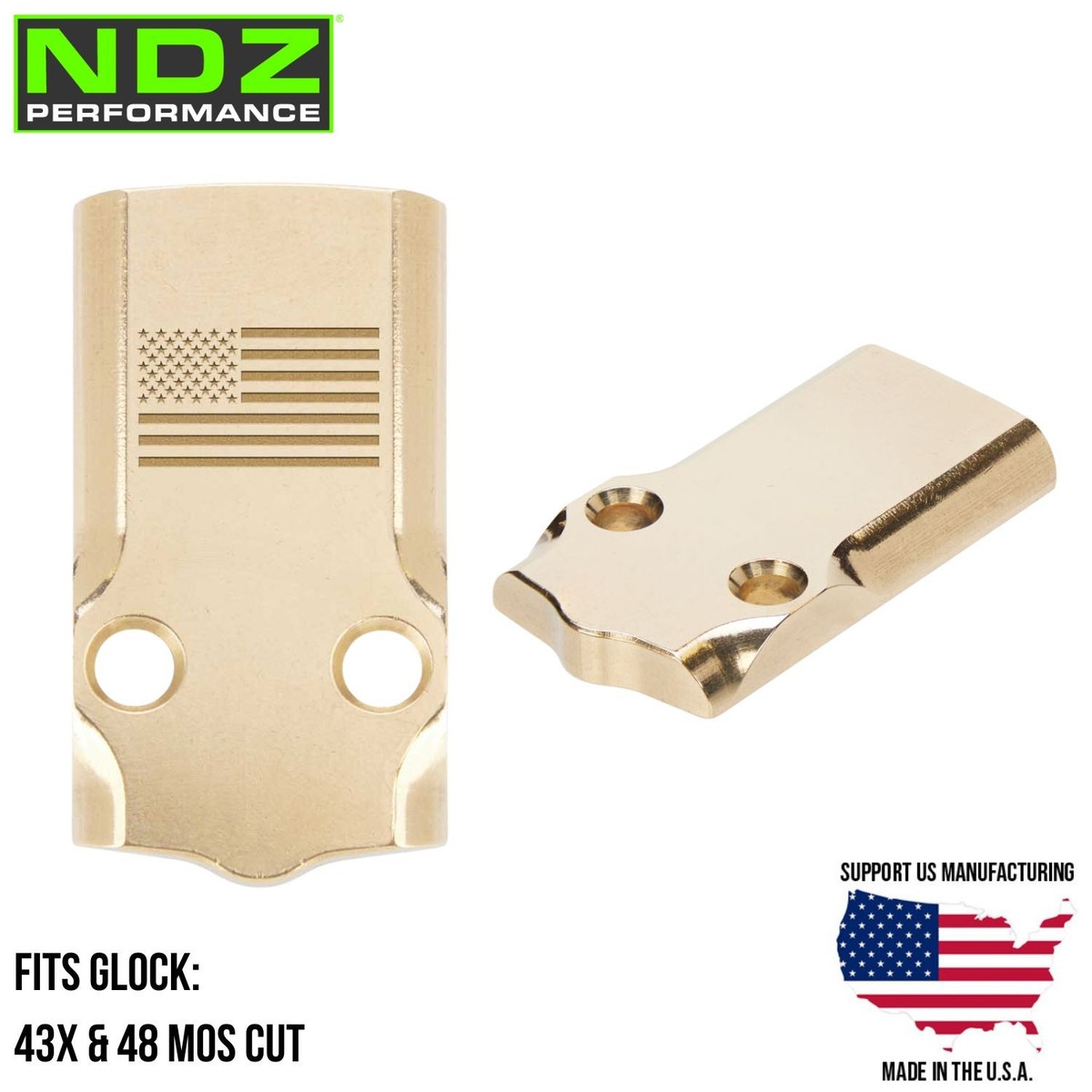 NDZ Glock MOS 43X 48 Slimline Brass Optic Sight Cover Plate