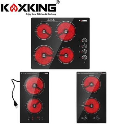 KOXKING Built-in Electric Ceramic Cooktop Stove Glass 12"/24"/30" inch 2/4 Burners Black