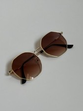 Vintage Sonnenbrille Gold Metall Retro Design Achteck Gl&auml;ser Unisex Brille NEU