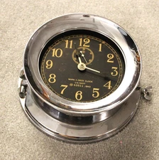 1943 SETH THOMAS WWII U S NAVY MARK 1 DECK CLOCK -RARE CHROME PLATED CASE