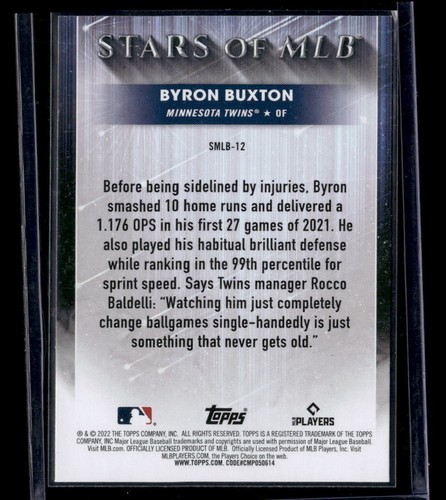 2022 Topps #SMLB-12 Byron Buxton estrellas de MLB Minnesota Twins - Imagen 2 de 2
