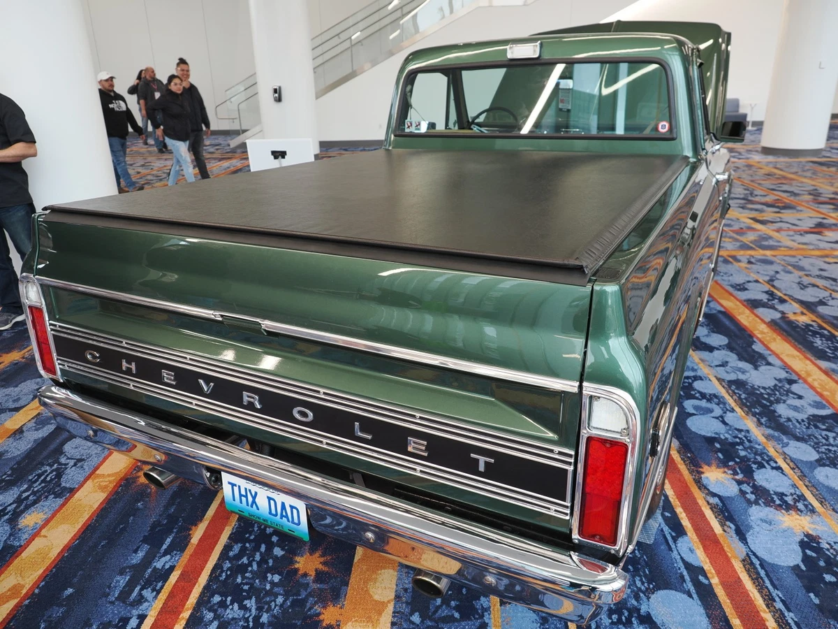 The GMC's Chevrolet tailgate is a nod to the Corvette engine under the hood.