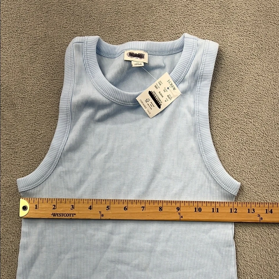 NUEVA CAMISETA SIN MANGAS J Crew M mezcla de algodón azul claro acanalada Foto 4 de 4