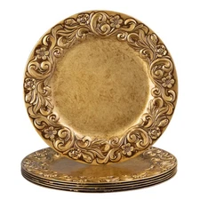 Best MAONAME 13" Antique Gold Charger Plates Round Plate Chargers with Embossed
