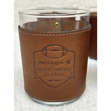 Set of 4 Aer Lingus Rocks Glasses Leather Wrapped College Football Barware
