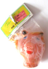 Vintage Female Pig Doll Head Hard Plastic Blonde Hair Blue Eyes Taiwan Deadstock