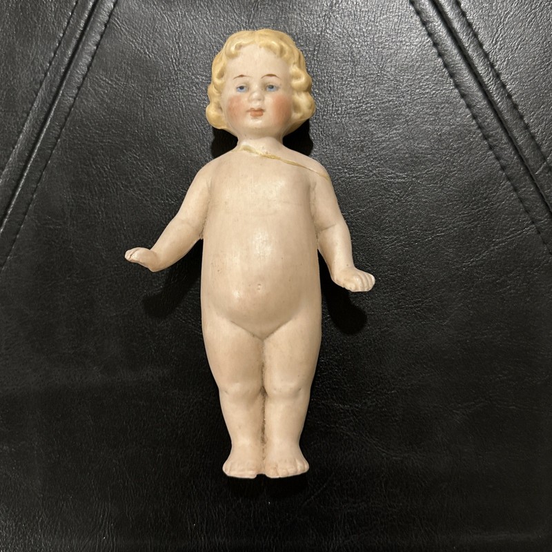 Vintage Late 19 or Early 20 Century 6” German Bisque Frozen Charlotte Penny Bank