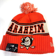 Anaheim Ducks NHL NE Retro Cuffed Knit Hat With Pom~Orange
