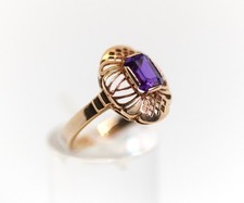 Vintage Ladies Ring 585 - 14kt Rose Gold Alexandrite Gemstone Emerald Reed Size 54
