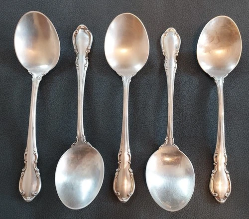 5 Towle Legato Sterling Silver Oval Soup Spoons - Heavy Wear - Scrap? - 227g