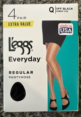 L eggs Everyday Regular Pantyhose Off Black Sheer Toe Size Q 4 Pair