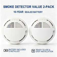 2 Pack Smoke Alarm Detector Home Fire Safety Sensor Alert Battery Included 2026