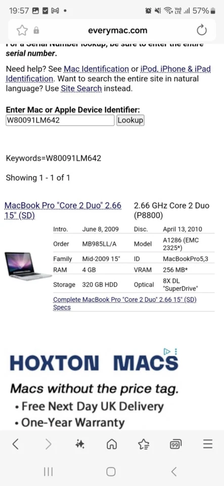 Macbook Pro A1286, EMC 2325,mid 2009 ,Core Duo, 15.3" , NO HDD, SPARE OR REPAIR - Image 2 of 4