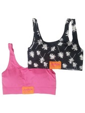 Justice Girls Pink  Black Palm Trees Athletic 2-Pack Sports Bra Active Wear 36