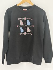 Vintage Nutmeg Mills Cat Sweatshirt Womens M Black Floral Embroidered 90s USA