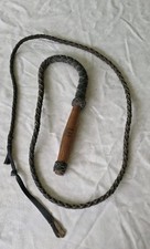 Vintage Bull Whip Brown Leather Braided Wooden Rotating Handle Handle 6ft Mexico