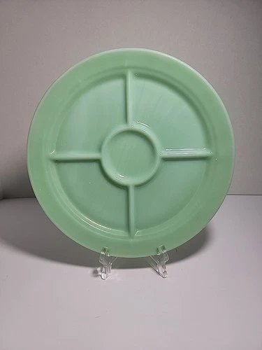 Fire King Jadeite Divided Plate Green Restaurant Oven Ware Wagon Wheel 5 Section