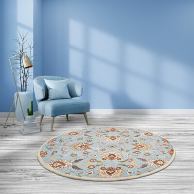 Hand Tufted Wool 8'x8' Round Area Rug Oriental Light Blue BBH Homes BBK00660