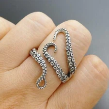 Handmade Unique 925 Sterling Silver Octopus Tentacle Wrap Ring Size Adjustable