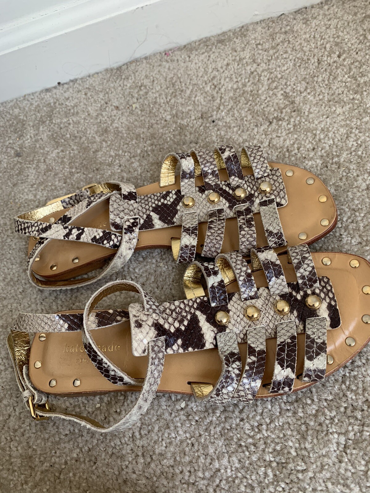 KATE SPADE SNAKE SKIN LEATHER GLADIATOR SANDALS STUDDED STRAPY Sz 7 eBay