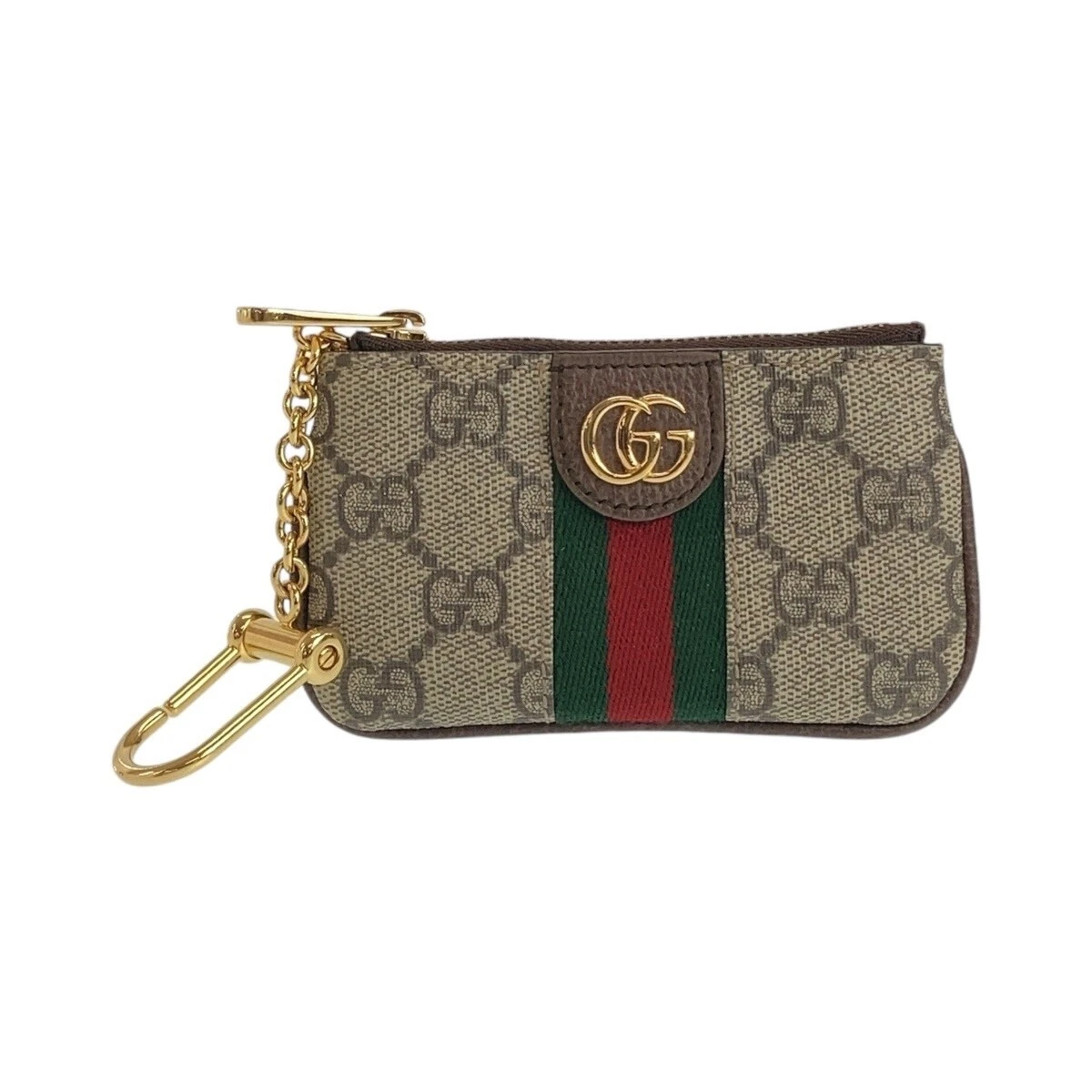 Porte clés porte monnaie GUCCI Ophidia Web Stripe 671722 unisexe marron gris
