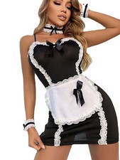Women's Lace French Maid Costume Anime Cosplay Lingerie Outfit Mesh Nightdress