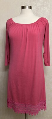 Womens Pink Coconut Boutique Dress 3/4 Raglan Sleeve Elastic Neckline Pink Sz M