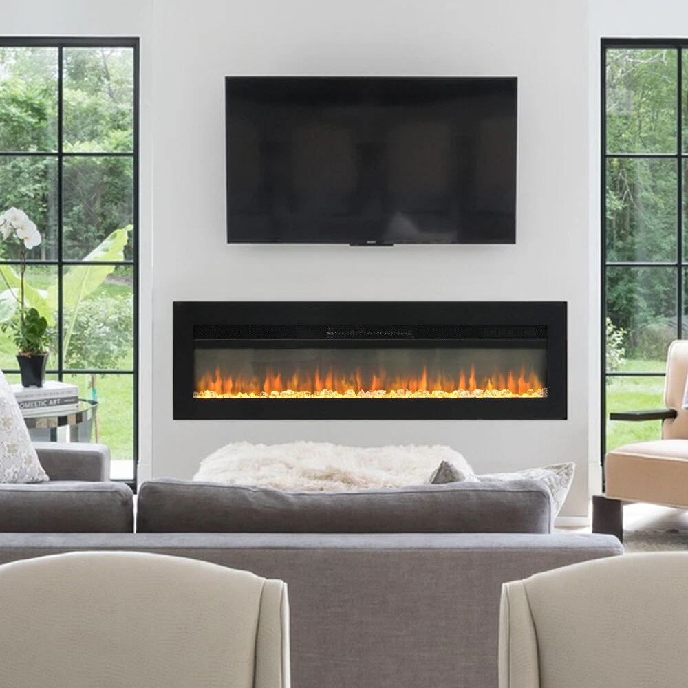 70u0026#039;u0026#039; Electric Wall Fireplace LED Crystal 9Color Flame Effect  Timer Remote Heater | eBay