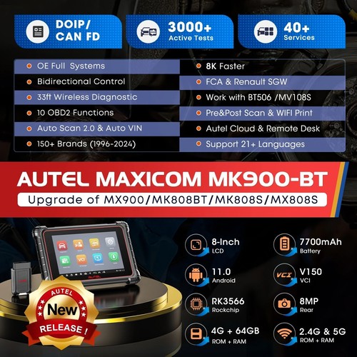 Autel MaxiCOM MK900-BT Diagnostic Scanner Wireless DoIP / CAN FD Scan Tool - Picture 2 of 7