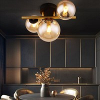 Kugelleuchte Wohnzimmerlampe Deckenleuchte Led 3-Flammig G9 Messing Amber Glas