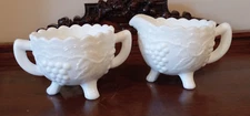 Imperial Milk Glass Grape Leaf Footed Sugar Creamer Serving Coffee Tea holiday