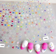5d Embossed Nail Art Star Heart Design Self Adhesive Stickers Women NS53