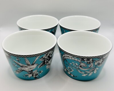222 Fifth Adelaide Turquoise Appetizer Bowls Set Of Birds Branch Flowers 