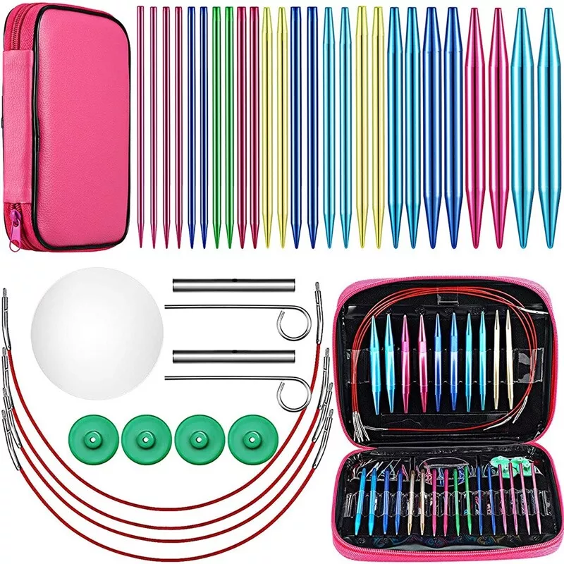 26 Pieces Aluminum Interchangeable Circular Knitting Needle Set,13 Size  Intercf